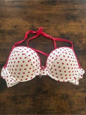 Victoria's Secret White Bikini Top with Red Polka Dots